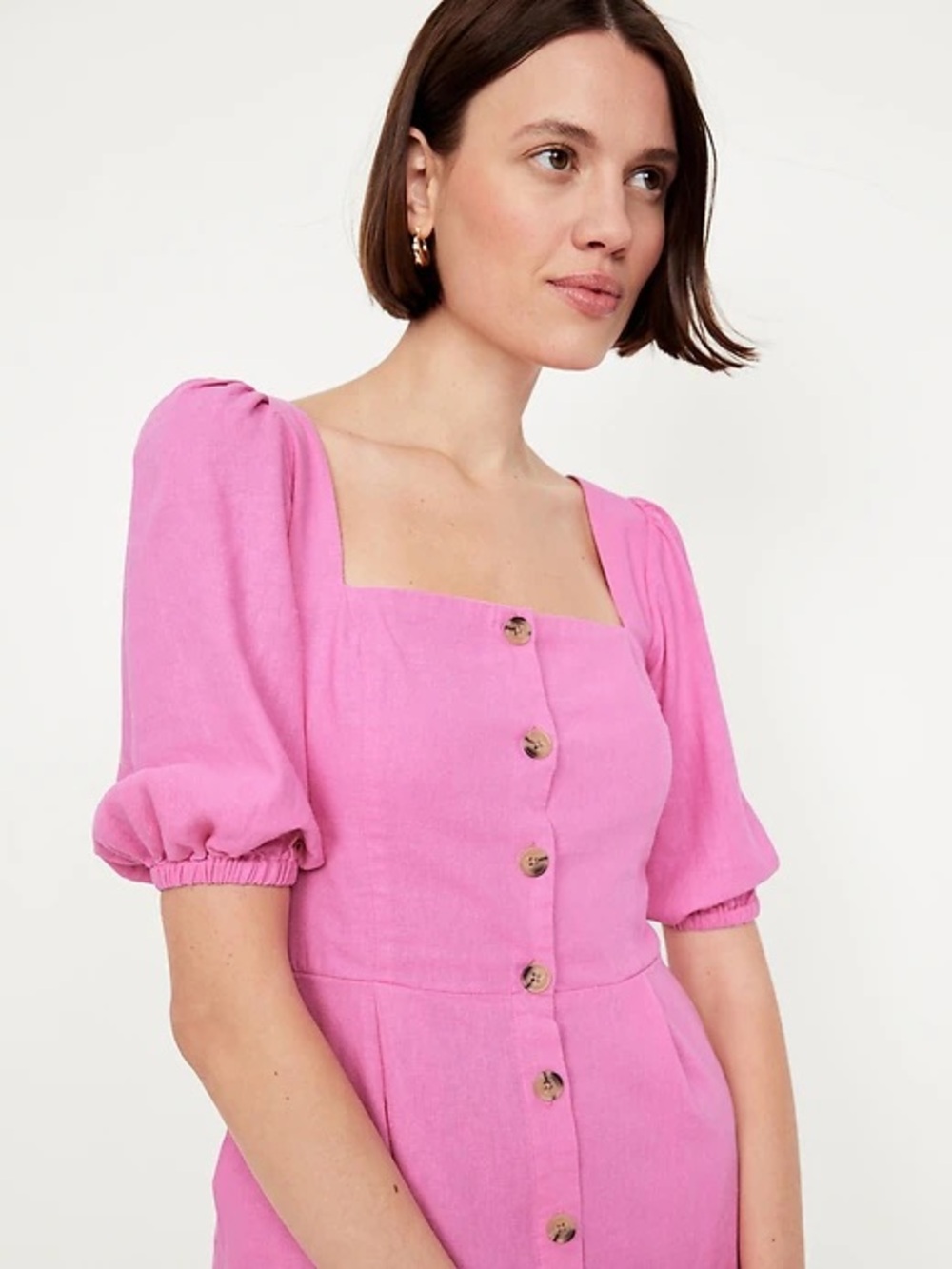 Old Navy Puff-sleeve Pink Square-Neck Button-Front Mini Dress - Picture 2 of 5